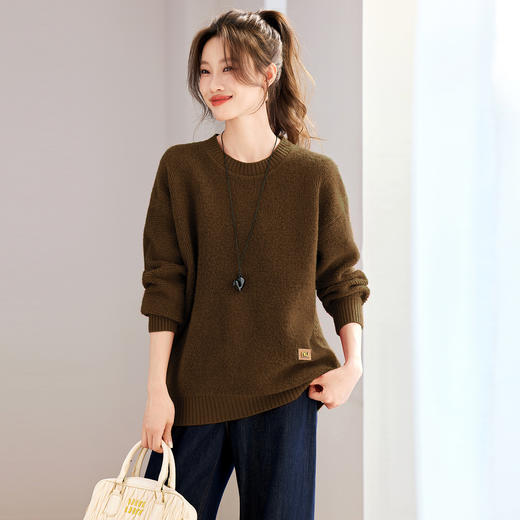 45-307-1582025冬季新款卫衣咖色毛衣短款宽松遮肚子打底衫套头上衣女针织衫 商品图2