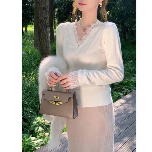 XS现货  秋冬新仿兔绒新纱蕾丝长袖开衫 商品图3