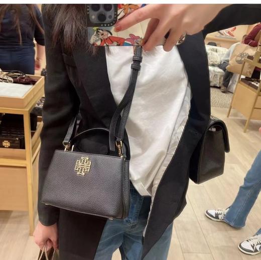 D102172百搭款黑色荔枝纹牛皮金属浮雕logo可手提斜挎迷你戴妃包 商品图5