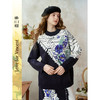 两三事梵高文艺三行情诗2025冬季新款花卉提花拼色流苏套头毛衣女 商品缩略图0