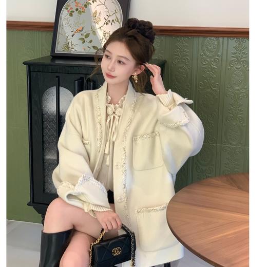 现货 新款小香风精致70羊毛+10莱赛尔双面呢大衣高级感呢子短外套 商品图0