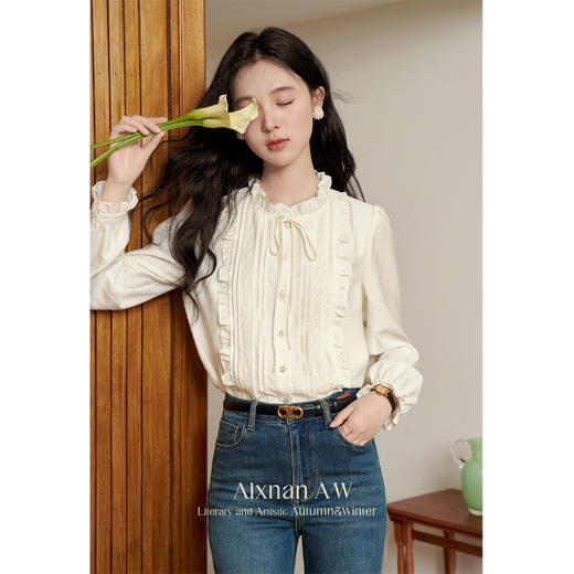 鹿向南「解锁温柔」法式气质衬衫秋季女装2025新款设计感长袖衬衣 商品图1