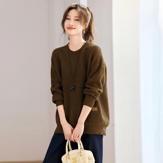 45-307-1582025冬季新款卫衣咖色毛衣短款宽松遮肚子打底衫套头上衣女针织衫 商品图0