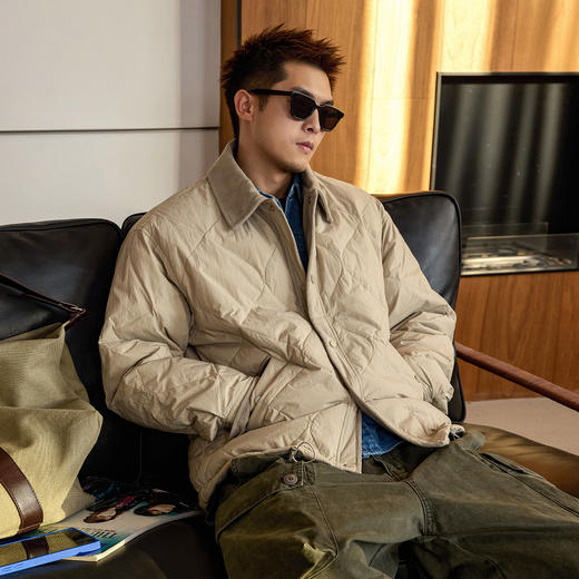 徐太浪【抽绳收腰 白鸭绒】翻领羽绒服男冬季大码保暖防寒服外套 商品图3