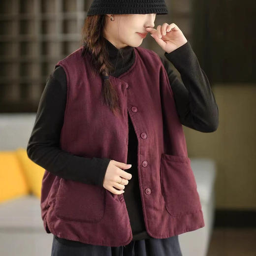 雀说马甲夹棉款复古文艺加厚保暖无袖马夹棉衣外套AL6202 商品图1