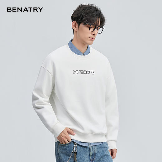 贝纳川冬季新品字母图案圆领加绒套头卫衣ECF424101 商品图9