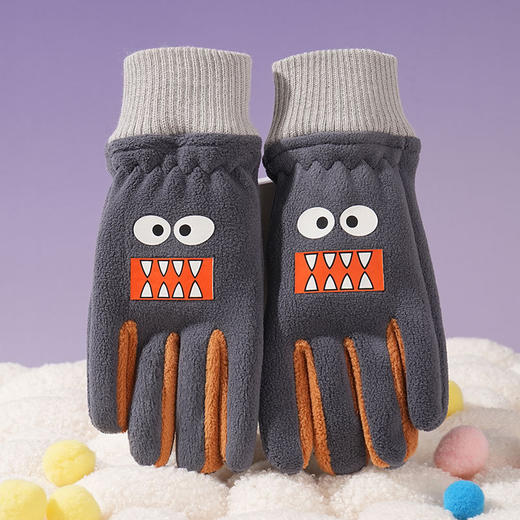 儿童保暖手套卡通可爱版男童女童摇粒绒加绒防寒户外骑车游玩暖手 商品图7