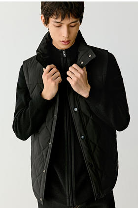 男士轻柔涤纶衬衫式羽绒马甲 欧洲进口轻薄羽绒面料 立体绗缝走线精致 轻量90鹅绒 立领设计