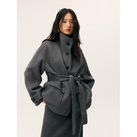 HeyDress立领短款宽松毛呢外套