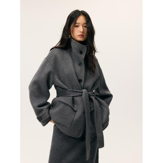 HeyDress立领短款宽松毛呢外套 商品图0