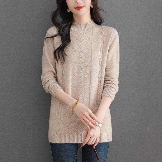 U96139-168秋冬新款半高领毛衣短款菱形提花中长款针织衫冬季修身打底上衣女 商品图2