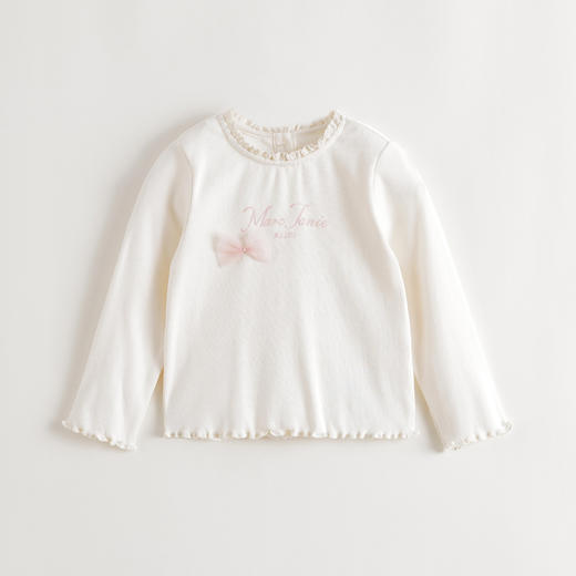 马克珍妮女童网纱蝴蝶结软弹花边T恤2025年秋装新款551211 商品图2