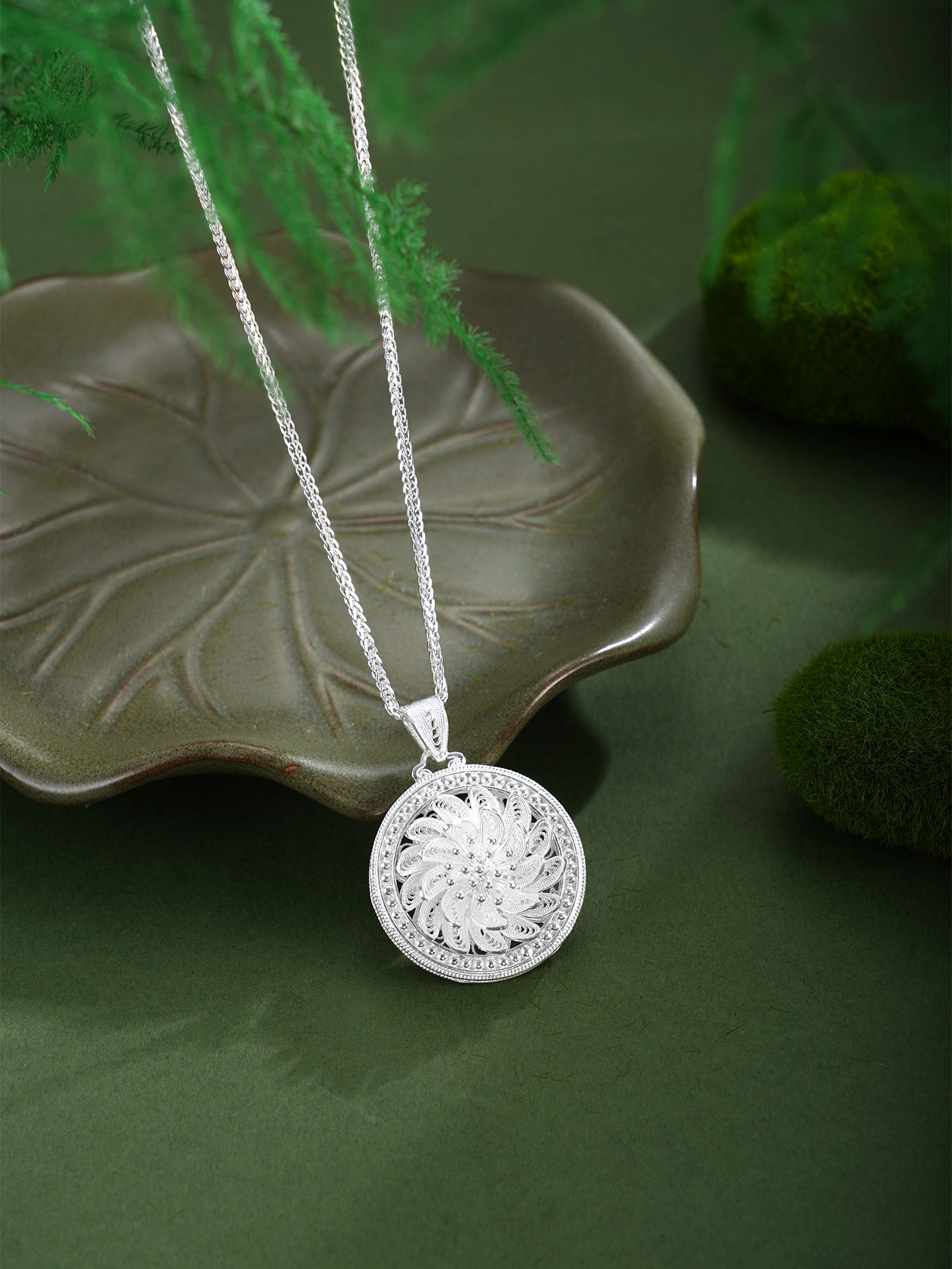 子佩集【莲花顺意】S990银吊坠【QFDZ043】花丝吊坠可旋转（不含链）2510