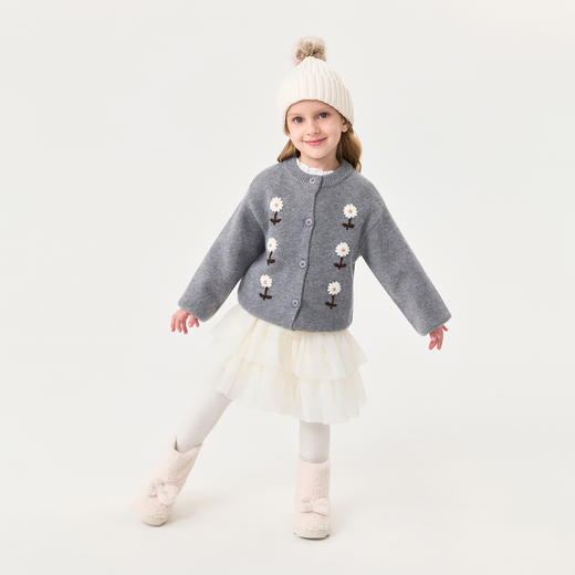 马克珍妮女童立体花朵软软针织开衫2025年秋冬新款551873 商品图3