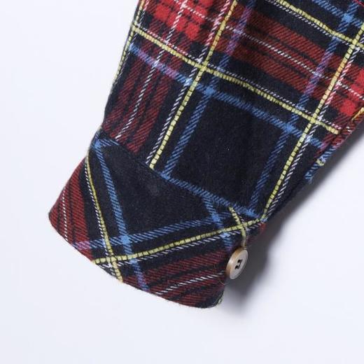 SDSA秋冬新款痞帅男装时尚撞色拼接格纹长袖衬衫一字扣设计百搭潮 商品图3