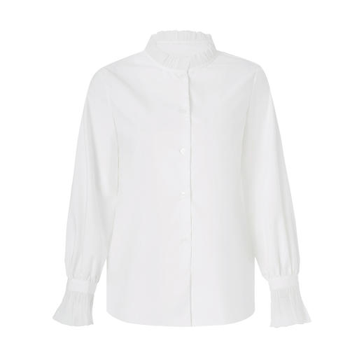 「高货wl」全新升级【铂金会员220/天猫299/差价79】(00805)洛诗琳法式喇叭袖花边白色衬衫2025秋季气质通勤立领上衣 商品图4