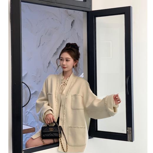 现货 新款小香风精致70羊毛+10莱赛尔双面呢大衣高级感呢子短外套 商品图2