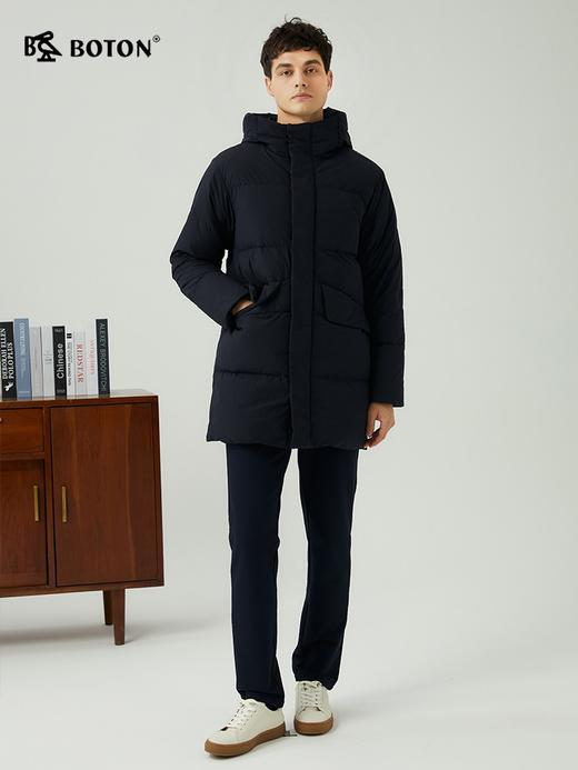 波顿 男士 秋冬合身连帽 保暖锁温 中长款高端白鸭绒羽绒服 MC816523 商品图3