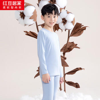 红豆居家（Hodohome）儿童秋衣秋裤男童A类莫代尔保暖内衣套装中大童棉毛衫111蓝170 商品图1