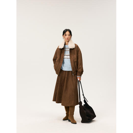 HeyDress毛领仿麂皮绒飞行夹克棉服 商品图1