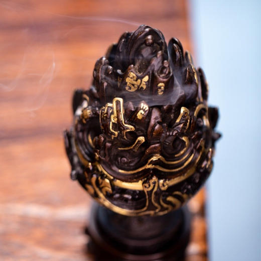 陈巧生制 带座描金仿汉博山炉收藏仿古家用铜炉香炉 商品图0