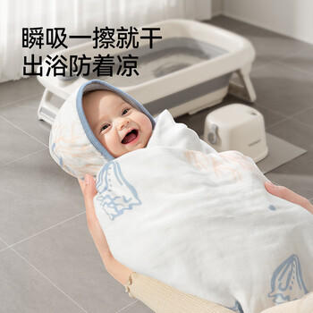 英氏（YEEHOO）新生婴儿纱布浴巾纯棉宝宝儿童浴巾大尺寸洗澡全棉吸水超软7A抗菌 商品图8