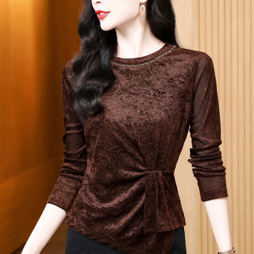 圆领钉珠洋气百搭玫瑰丝绒打底衫修身显瘦t恤K-E37M2832 商品图4