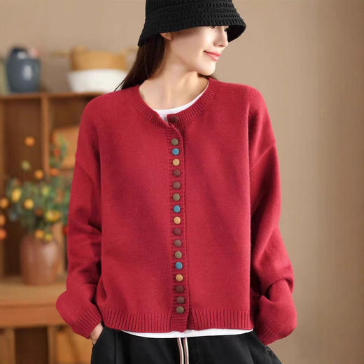 雀说文艺长袖毛衣外套女保暖圆领上衣AL7725 商品图2