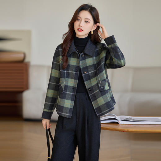 丁摩 羊毛呢外套女新款流行爆款秋冬小香风短款双面呢羊毛大衣5ZF-6658 商品图1