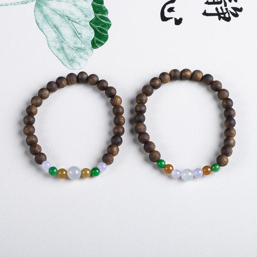 xy0646，沉香+多彩翡翠单圈手串 商品图0