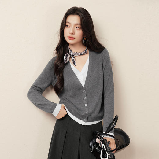 【商场同款】诗凡黎假两件撞色针织衫2025秋新款老钱风3G9131791 商品图2