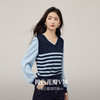 【09/03新品】熙世界假两件条纹针织衫女长袖2025秋季新款气质撞色V领正肩上衣 商品缩略图1