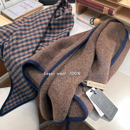 文艺书卷气！「麻纺棕」100%美丽诺羊毛三角加厚围巾披肩两用女冬 商品图0