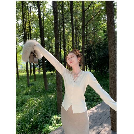 XS现货  秋冬新仿兔绒新纱蕾丝长袖开衫 商品图2