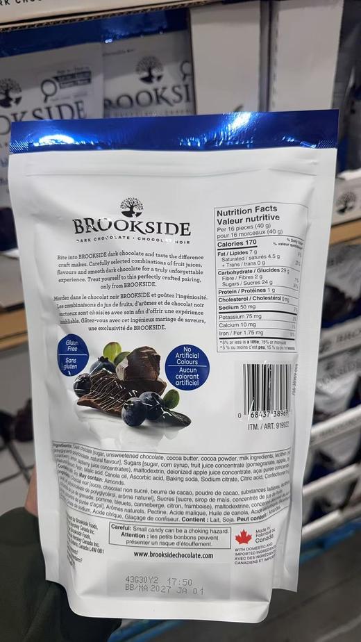 特价！Brookside巴西蓝莓果汁夹心黑巧克力豆 850g袋 温哥华直邮 商品图1
