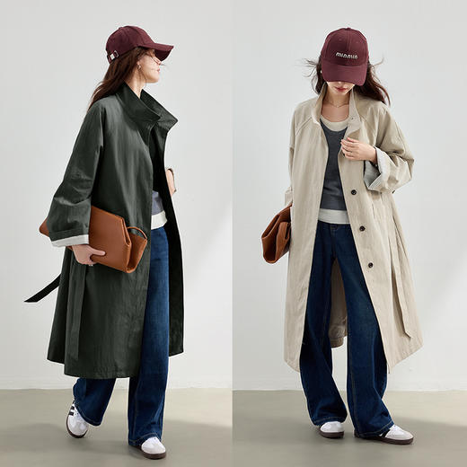 VICTORIA&VERA秋季【无皱随行】不易皱长款宽松风衣条纹袖口设计通勤气质外套 商品图8