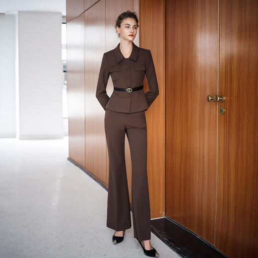 IWY/秋冬季磨毛套装女士职场通勤两件套新款棕色收腰正装阔腿裤CP2534 商品图3