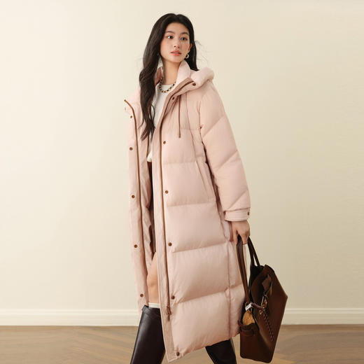 【严选】孟子义代言诗凡黎粉色连帽安心羽绒服2025冬新款防寒长款保暖外套7GA180081 商品图2