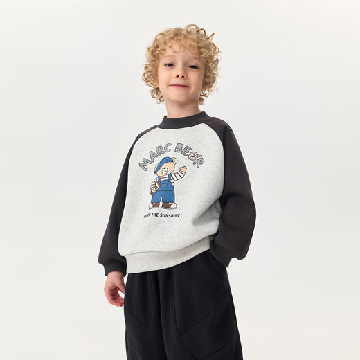 马克珍妮男童探险小熊拼色加绒卫衣2025年秋冬新款551157 商品图1