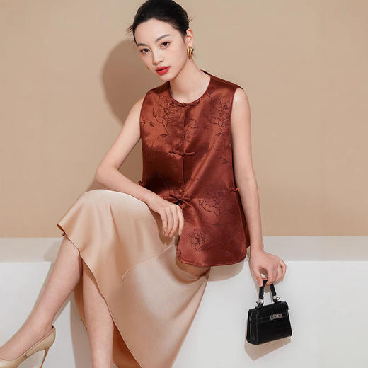 MC01醋酸提花马甲女新中式国风高货叠穿复古盘扣马夹唐装背心外搭坎肩 商品图3