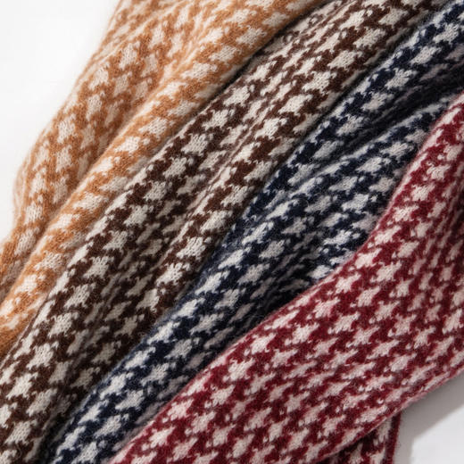 Grace&Glam 情侣款经典千鸟格羊毛双面系带围巾围脖 商品图5