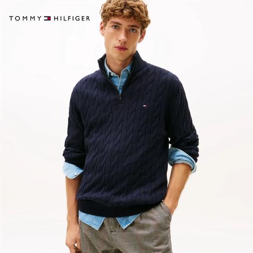 Tommy25秋冬新款男装纯棉休闲半拉链小高领绞花纯色针织衫 商品图1