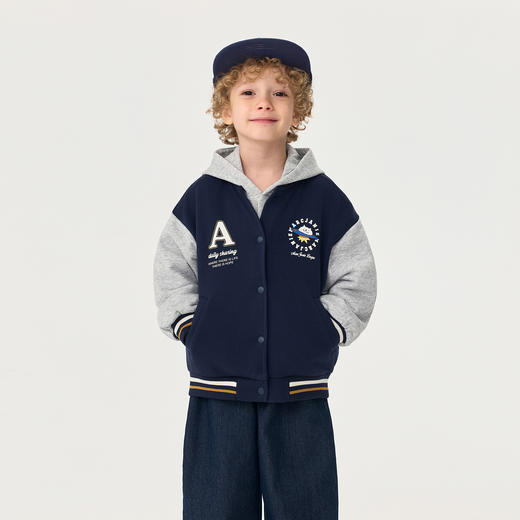 马克珍妮男女童复古学院拼色棒球服宝宝外套2025年秋装新款551177 商品图1