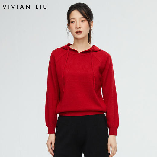 VIVIAN LIU薇薇安刘 R2356301 秋女装连帽插肩直筒长袖毛衫卫衣 商品图0