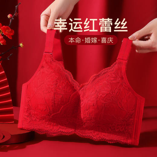 蛇年本命年新婚大红色内衣文胸套装性感蕾丝大胸显瘦显小收副乳子墨浮华套红 商品图1