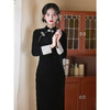 【花鸟词】秋冬季长袖改良优雅气质高级感显瘦修身黑色旗袍LSB3999 商品缩略图2