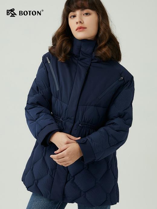 波顿女士秋冬季设计感小众菱形格显瘦中长款羽绒服LC757523 商品图1