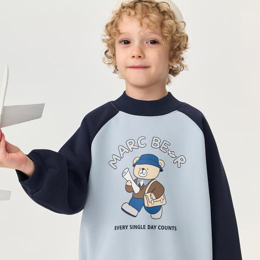 马克珍妮男童探险小熊拼色加绒卫衣2025年秋冬新款551157 商品图3