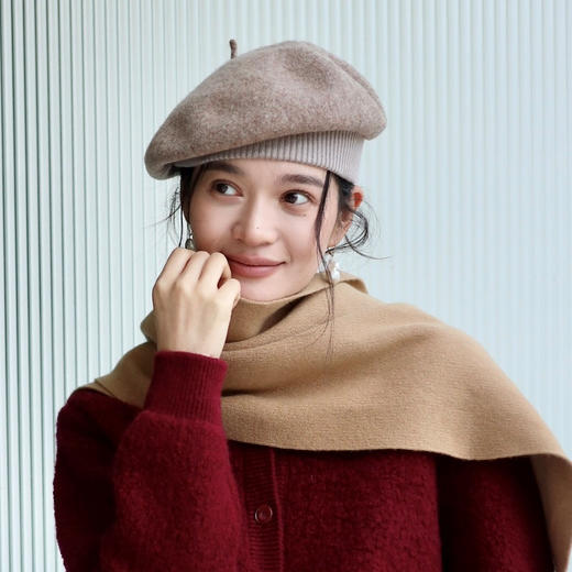 绽放JS154朵/秋冬羊毛防风挺阔有型绒感经典复古针织大款贝雷帽子 商品图1