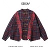 SDSA秋冬新款痞帅男装嘻哈宽松撞色拼接格纹圆领长袖衬衫百搭衬衣 商品缩略图0